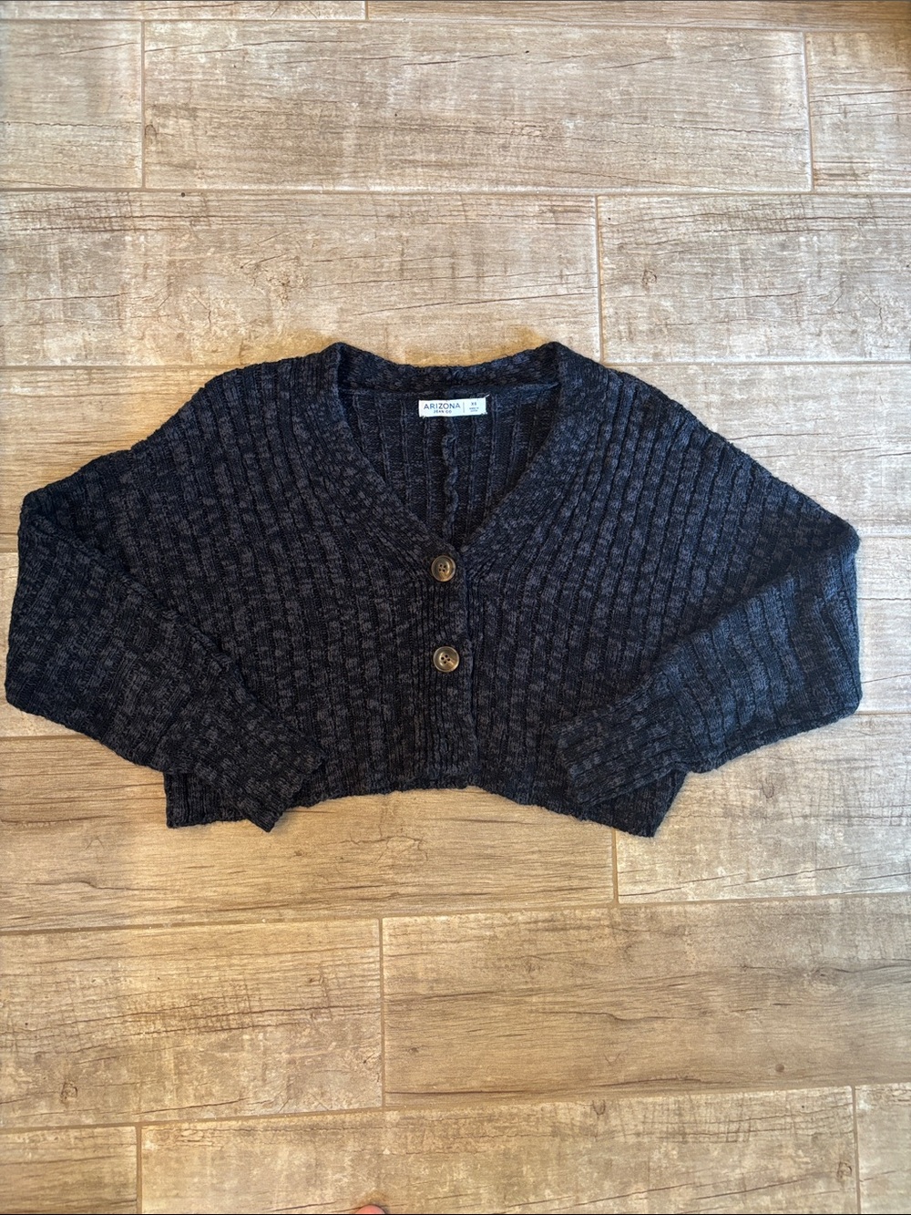 Arizona Jean Co Cropped V-Neck Button Cardigan Sweater - Charcoal - Picture 2 of 3
